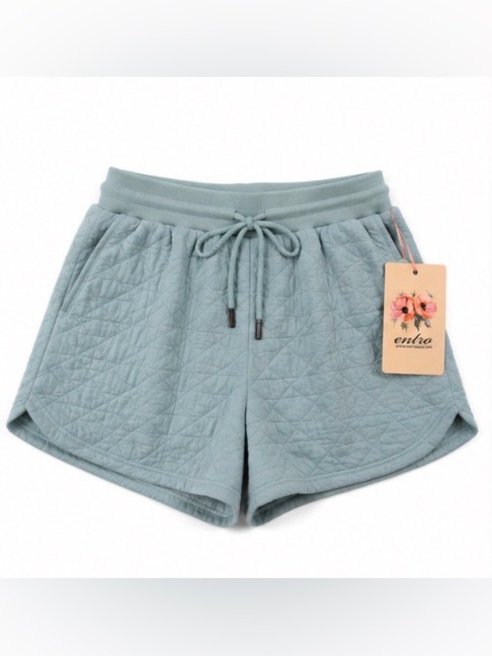 Entro NWT Sage Blue Quilted Drawstring Lounge Shorts Medium